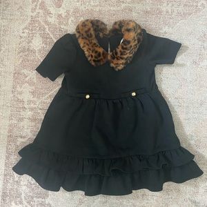Janie&Jack Black dress with faux fur leopard collar